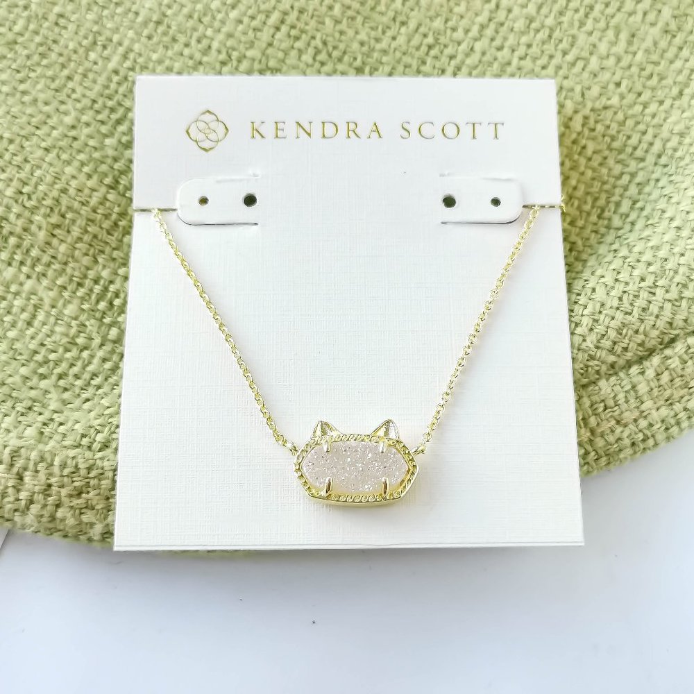 BRAND NEW Kendra Scott Elisa Cat Iridescent Drusy Gold Pendant Necklace